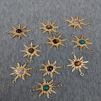 Sun Moon Connector Pendentif en laiton Charms tribaux pour bijoux créatifs Pierre de labradorite en laiton en or pour le bricolage