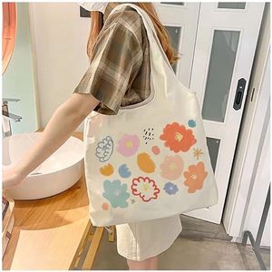 Hot Eco Books Shopping Outing Flower Painting Tank Top Shoulder Strap Canvas Cotton Tote Beach Bag - Product Image 5