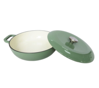Poêle à frire en fonte émaillée blanche non toxique avec couvercle à bouton, compatible avec les cuisinières à induction, à gaz et électriques