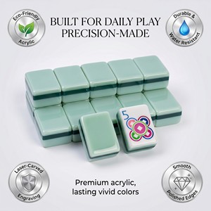 Ensemble de Mahjong américain de luxe <span class=keywords><strong>en</strong></span> acrylique vert clair gravé au laser, 4 couches, 160 pièces, turquoise, pour soirée casino - Product Image 5