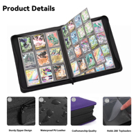 Classeur Premium pour cartes Toploader, 4 pochettes, capacité 288 cartes, classeur zippé pour cartes Toploader, classeur personnalisé TCG 9 pochettes pour cartes Toploader