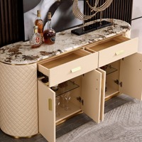 Buffet moderne de luxe en bois massif avec plateau en marbre et design en cuir, table console multifonctionnelle pour cuisine et salle à manger