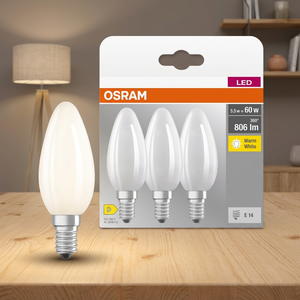 Confezione da 3 lampadine a LED opache Retrofit E14 5,5W 2700K 806Lm (Osram 4058075592551) - Product Image 3