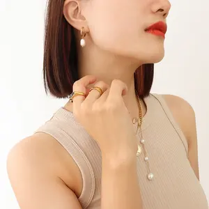 Fashion Ins Hot Sale 18K Gold Plated Pearl Earrings Chunky Hoop Earrings Classic Dangle Pearl Drop for Women