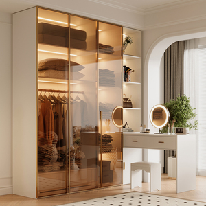 Armoire moderne de luxe à portes en verre, tige suspendue, étagères, tiroirs, solution de rangement peu encombrante pour le salon, les hôtels, les meubles - Product Image 3
