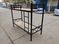 Lit superposé en métal robuste, cadre de lit superposé en acier détachable avec lattes en bois et échelle pour dortoir et barrière de sécurité