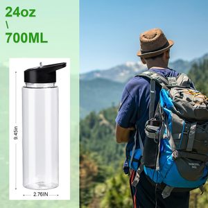 Bouteille d'eau de sport en plastique de 24 oz/700 ml, matériau PS, gobelet transparent avec paille, poignée et bec, personnalisable, bouteille à paille pour enfants - Product Image 2