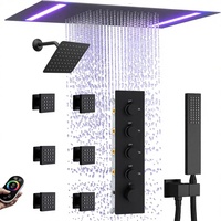 Système de douche thermostatique noir avec pommeau de douche rectangulaire 14x20 pouces, tête LED à montage au plafond 6 pouces, pommeau mural et douchette à main 4