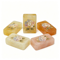 Jeu de Mahjong artisanal lavande et blanc avec motifs floraux, tuiles de Mahjong en jade imprimées UV, style américain