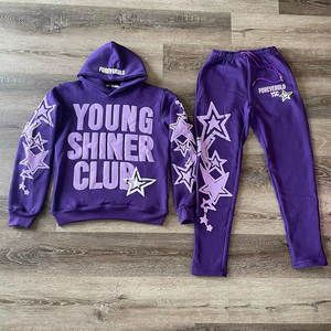 Custom Logo Acid Washed Men's T-Shirt Set Breathable Hip Hop <strong>Style</strong> Summer <strong>Tracksuit</strong> with Puff Printing Sweatpants - Product Image 4
