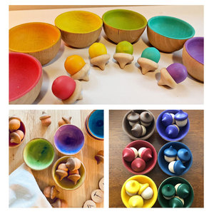 Petit bol en bois de couleur naturelle et ensemble d'acorns, jouet créatif de peinture DIY pour enfants, décoration d'intérieur - Product Image 5