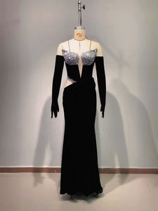 Abito da sera TF-8503 di alta qualità con paillettes e perline, traspirante, elegante, a sirena, lungo fino al pavimento, per occasioni formali. - Product Image 2