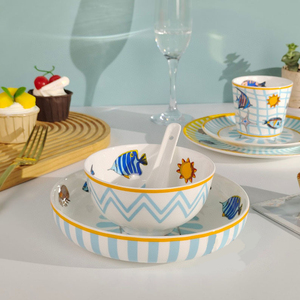 Ensemble de vaisselle moderne et simple en céramique, bols et assiettes, service de table 6 pièces avec boîte cadeau - Product Image 5