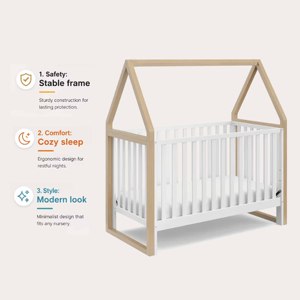 Baby <b>House</b> Wooden <b>Bed</b> 3-in-1 Baby Cot <b>Bed</b> Toddler <b>Bed</b> & Toddler Sofa Cot with Protective Teething Rails - Product Image 3