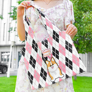 Sac fourre-tout en toile personnalisé Happy Corgi Argyle avec imprimé chien, cadeau pour les amoureux des Corgi, sac d'épicerie réutilisable - Product Image 6