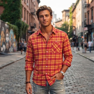 Camisa a Rayas de Moda Personalizada de Alta Calidad 100% Algodón, Cuello Alto, Abotonada, Estilo Casual Vintage, Camisa de Franela a Cuadros, Ropa Urbana - Product Image 4