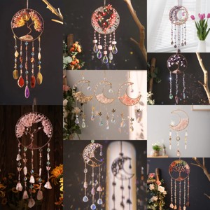 Campana a Vento Artigianale Bohemien con Cristalli a Forma di Luna e Gemme per Casa e Giardino, Stile Boho Magico Arcobaleno - Product Image 5