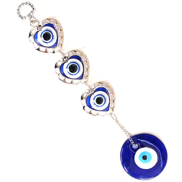 Turkiye Blue Eye métal en forme de coeur pendentif décoratif bleu verre oeil mauvais œil alliage tenture murale décor à la maison