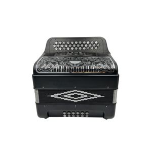 Acordeón Diatónico <span class=keywords><strong>de</strong></span> Alta Calidad, 34 Botones, 12 Bajos, 3 Registros, Negro Mate, Botones y Parrilla Plateados, Modelo JB3412C - Product Image 3