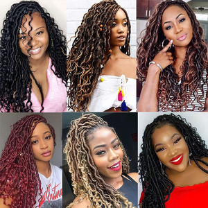 Nouvelles mèches Goddess Locs au crochet, style Boho River, 18 pouces, aspect naturel, <span class=keywords><strong>cheveux</strong></span> synthétiques avec boucles, ombré brun - Product Image 6