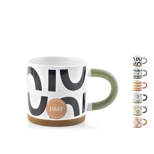 Mug en céramique H&H 380 cc, couleurs assorties, design moderne, tasse à café ou à thé - Product Image 1