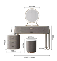 Ensemble coiffeuse moderne européen modulaire en bois massif pour chambre d'appartement avec miroir LED et tabouret réglable
