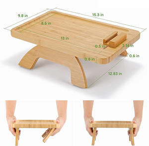 Bandeja de bambú para brazo de sofá, mesa de sofá de madera con forma personalizada y soporte giratorio para teléfono, mesa de desayuno plegable - Product Image 5