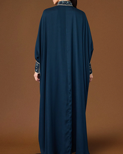 LEDUO Luxury Party <b>Eid</b> Formal Wear Dark Blue High Neck Hand Beaded Embroidery Abaya - Product Image 3