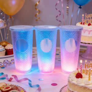 24 OZ <strong>Plastic</strong> LED Double Wall Diamond <strong>Tumbler</strong> Light up Cup <strong>with</strong> <strong>Straw</strong> and Lid - Product Image 4