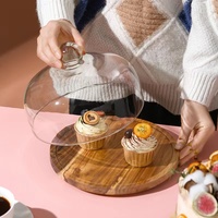 Support à gâteau rond en bois de bambou, d'acacia, de caoutchouc, de noyer, de hêtre avec couvercle en verre pour dessert, 6', 7', 8 pouces, support à gâteau personnalisé