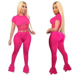 All'ingrosso da <span class=keywords><strong>donna</strong></span> <span class=keywords><strong>a</strong></span> maglia <span class=keywords><strong>a</strong></span> coste moda da <span class=keywords><strong>donna</strong></span> set in due pezzi <span class=keywords><strong>a</strong></span> manica corta Casual Crop Top e <span class=keywords><strong>pantaloni</strong></span> due pezzi di abbigliamento - Product Image 3