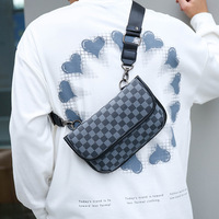 Sac bandoulière et sac de poitrine unisexe tendance en PU à carreaux, version coréenne rétro, best-seller