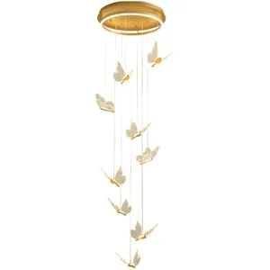 Butterfly Shape Led Pendant Light Acrylic Ceiling Chandelier Live Room Bedroom Hall Decoration Staircase Long Line Hanging Lamp