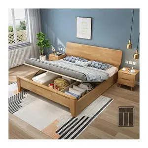 OEM 럭셔리 북유럽 디자인 단단한 나무 오크 더블 킹 침대 침실 가구 세트