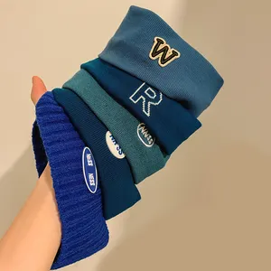 Fashion accessories women men embroidered cotton knitting elastic fitness headband sport sweatband with customized logo