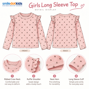 Camiseta de Manga Larga con Estampado Floral y Volantes para Niñas, Personalizada, Proveedor de Ropa al por Mayor OEM ODM - Product Image 2