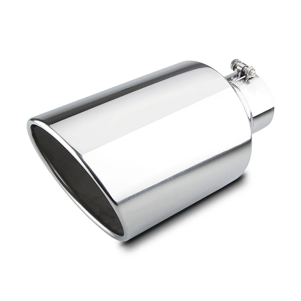 Exhaust Tip 4" Inlet 7" Outlet Rolled Angle Cut Polished Auto Exhaust Tube Long Stainless Steel 15" Automotive Exhaust System