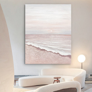 Pintura al óleo pintada a mano, cuadro rectangular impresionista con escena de playa, arte en lienzo para sala de estar, sofá, decoración de pared de fondo - Product Image 1