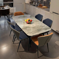 Table à Manger de Luxe Italienne Surface Brillante en Pierre Plaque Bord Ventre de Cheval Minimaliste Moderne en Bois pour Meubles de Maison et d'Hôtel