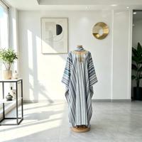 Vente en gros de robes longues élégantes à rayures africaines Dashiki Kaftan pour femmes, col brodé or, Abaya musulmane, Grand Boubou