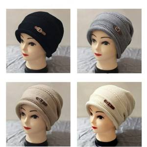 Bonnet en laine tricoté pour femme, doublé polaire, coupe ample, hiver automne, kaki gris foncé noir, style décontracté et tendance - Product Image 4