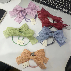 Accessoire pour cheveux d'enfant à nœud rayé ajouré, élastique simple, corde à cheveux, coiffe de princesse simple style coréen pour bébé - Product Image 2