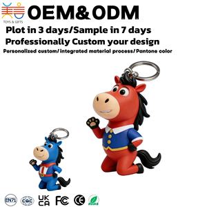 MEIYAN Porte-clés en PVC personnalisé, faible MOQ, motif cheval <span class=keywords><strong>de</strong></span> <span class=keywords><strong>guerre</strong></span> en cape <span class=keywords><strong>de</strong></span> dessin animé, mignon, pour animaux du zodiaque, avec logo personnalisé, pendentif <span class=keywords><strong>de</strong></span> sac - Product Image 3