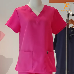 Pink Macaron Unisex V-Neck Healthcare Scrub Set Doctor & <b>Nurse</b> <b>Outfit</b> Design with Elastic Waist Pants and Custom Logo Option - Product Image 3