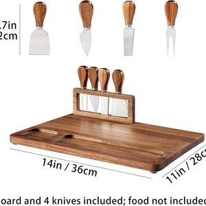 Ensemble de planches à découper en bambou artisanal thaïlandais avec support à couteaux, plateau à steak, plateau à fromage, plateau de service en bois pour la cuisine - Product Image 5