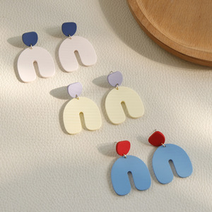 Fashion Simple Handmade Geometric Big <strong>U</strong> <strong>Shape</strong> Acrylic Drop Dangle <strong>Earrings</strong> for Women Girls Clay Statement <strong>Earrings</strong> - Product Image 6