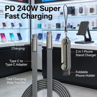 Adaptateur de support de téléphone en silicone PD 240W Type C, charge rapide 5A, transfert de données, support de téléphone pliable pour iPhone Android