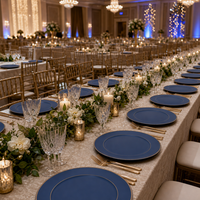 Assiettes de présentation bleues perlées rondes en plastique de 13 pouces, décoratives pour mariage, fête, Noël