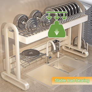 2 Layer Stainless Steel Multifunctional Over the Sink Shelves Organizer Silver Dish Drainer Drying <b>Storage</b> <b>Rack</b> for <b>Kitchen</b> - Product Image 3
