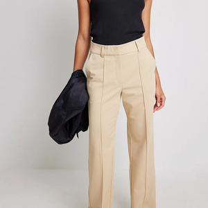 Pantalons formels à jambes larges à devant plat respirants personnalisés pour femmes Taille haute Grande taille avec fermeture à cordon - Product Image 4